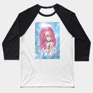 Cute Anime Girl In The Clouds - Illustration Baseball T-Shirt